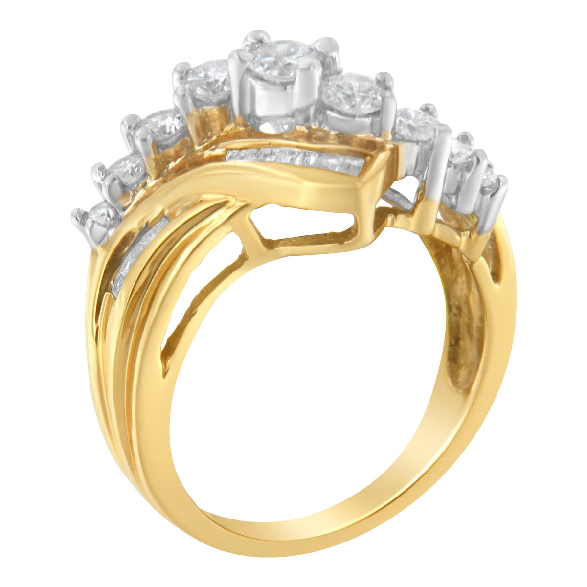 10K Two-Toned Diamond Bypass Ring (1 Cttw, H-I Color, SI2-I1 Clarity) - Size 6-1/2 - LinkagejewelrydesignLinkagejewelrydesign