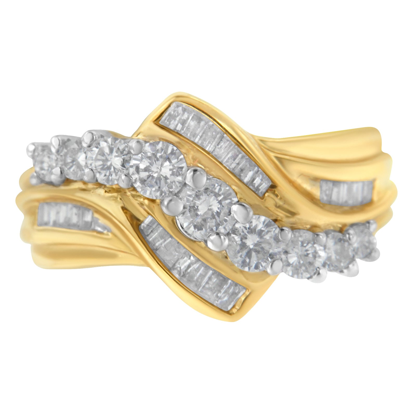10K Two-Toned Diamond Bypass Ring (1 Cttw, H-I Color, SI2-I1 Clarity) - Size 6-1/2 - LinkagejewelrydesignLinkagejewelrydesign