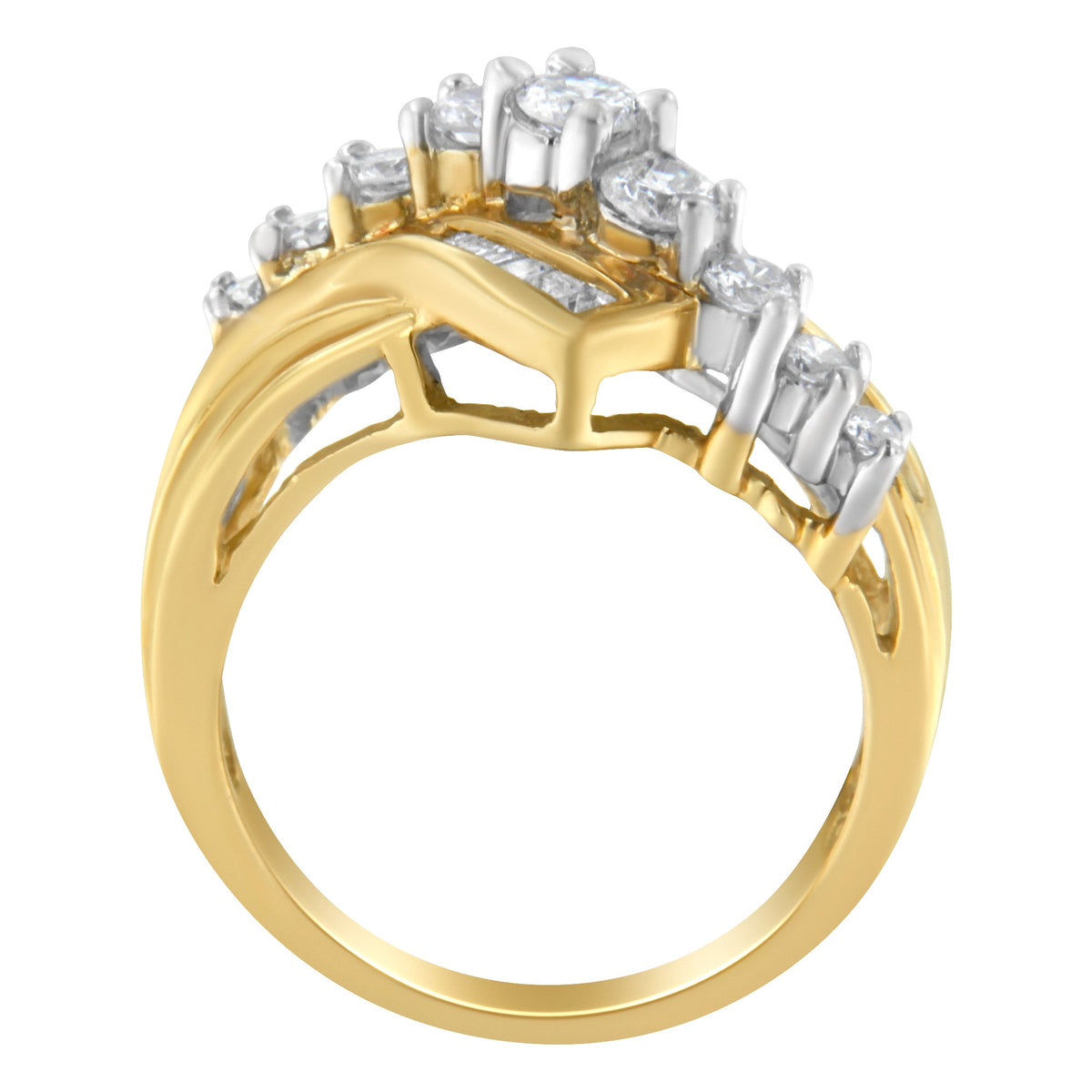 10K Two-Toned Diamond Bypass Ring (1 Cttw, H-I Color, SI2-I1 Clarity) - Size 6-1/2 - LinkagejewelrydesignLinkagejewelrydesign