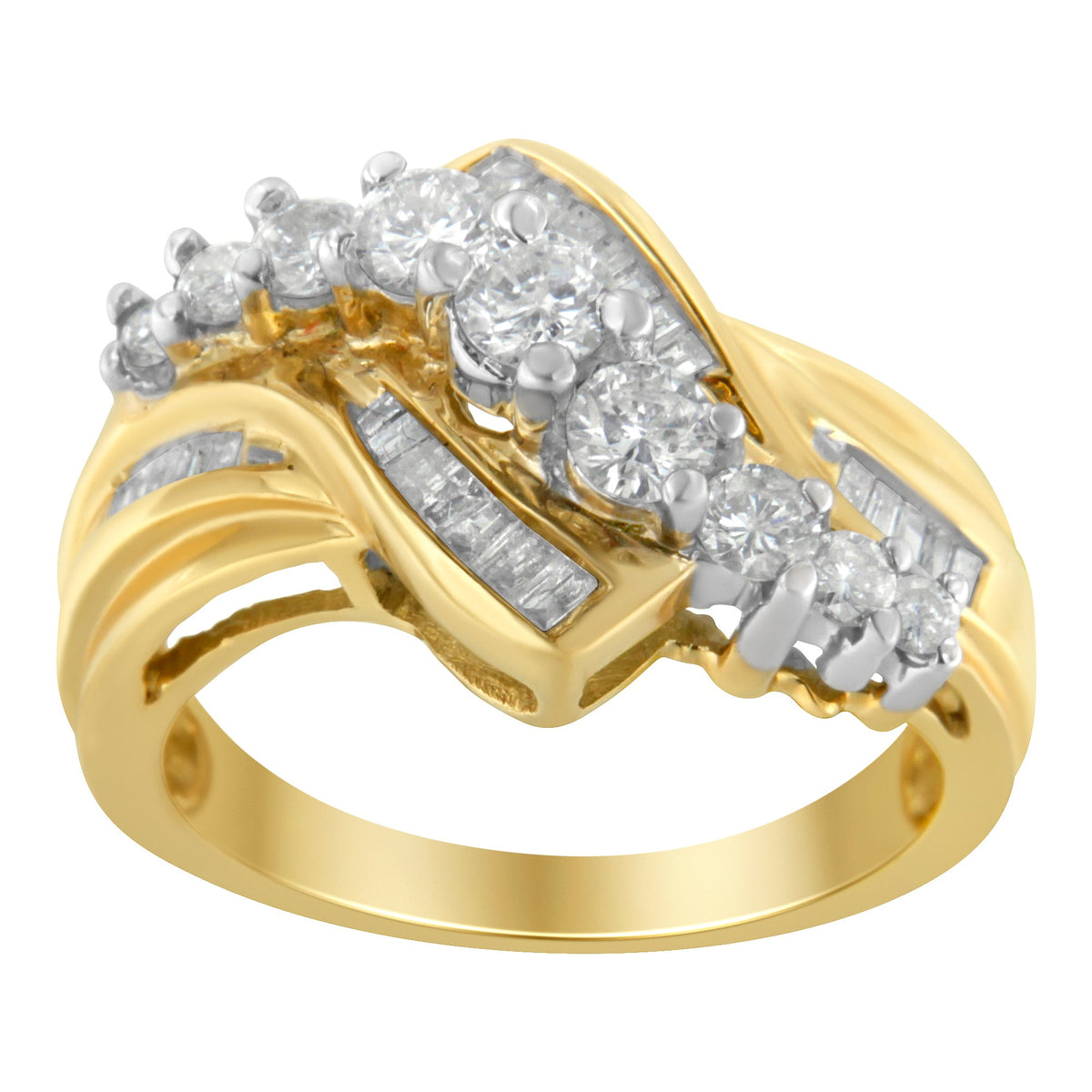 10K Two-Toned Diamond Bypass Ring (1 Cttw, H-I Color, SI2-I1 Clarity) - Size 6-1/2 - LinkagejewelrydesignLinkagejewelrydesign