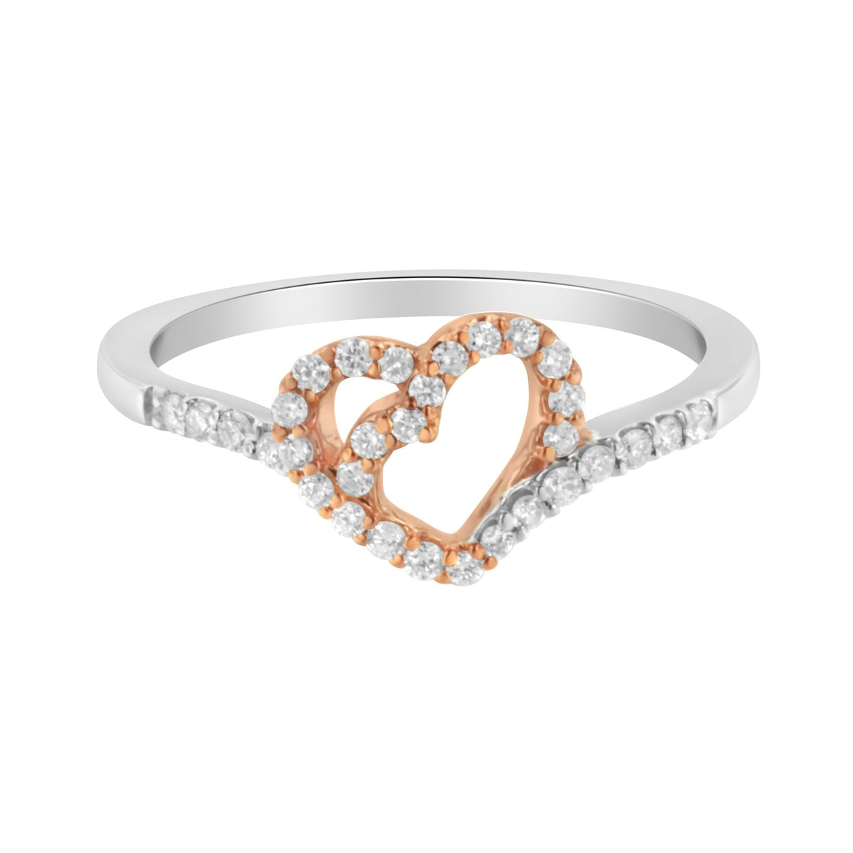 10K Two Toned Gold Diamond Heart Cocktail Ring (1/5 Cttw, H-I Color, I1-I2 Clarity) - Size 6-1/2 - LinkagejewelrydesignLinkagejewelrydesign