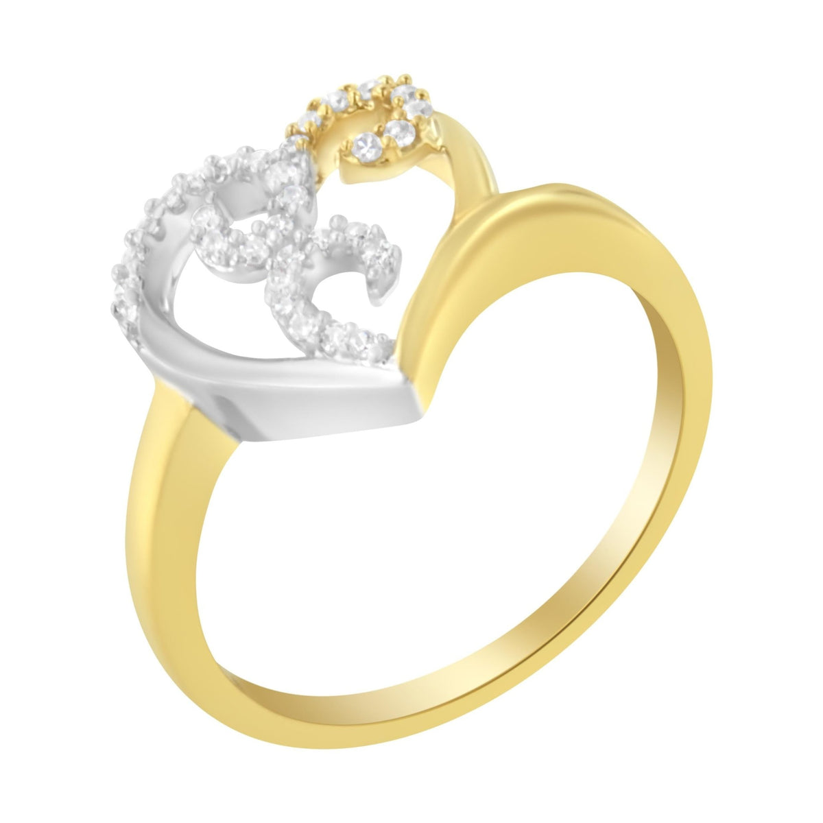 10K Two-Toned Gold Diamond Heart Shape Cluster Ring (1/6 Cttw, H-I Color, I1-I2 Clarity) - Size 6 - LinkagejewelrydesignLinkagejewelrydesign