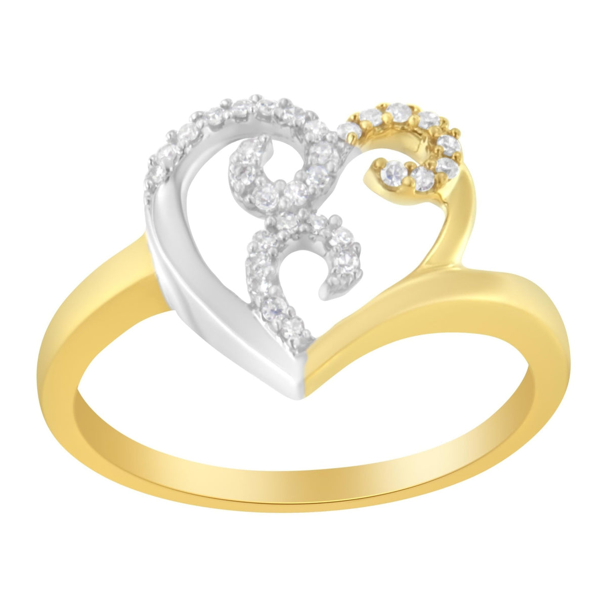 10K Two-Toned Gold Diamond Heart Shape Cluster Ring (1/6 Cttw, H-I Color, I1-I2 Clarity) - Size 6 - LinkagejewelrydesignLinkagejewelrydesign