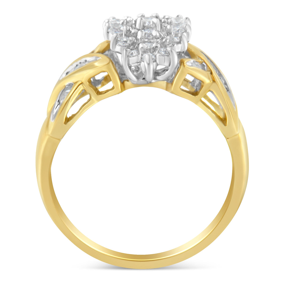 10K Two-Toned Gold Round Baguette Diamond Cluster Ring (1/2 Cttw, I-J Color, I2-I3 Clarity) - Size 6-1/2 - LinkagejewelrydesignLinkagejewelrydesign