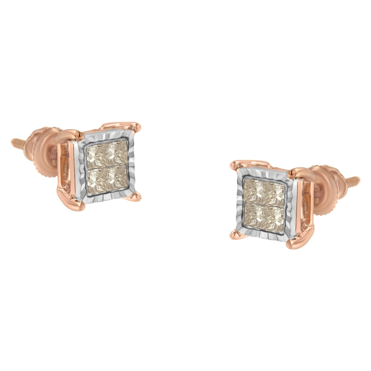 10K Two-Toned Princess-Cut Composite Diamond Stud Earrings (1/2 cttw, J-K Color, I1-I2 Clarity) - LinkagejewelrydesignLinkagejewelrydesign