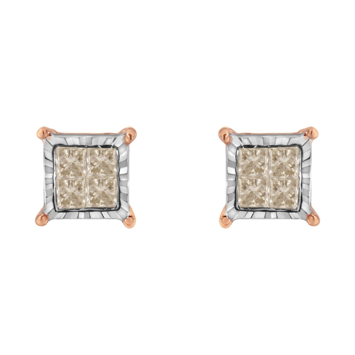 10K Two-Toned Princess-Cut Composite Diamond Stud Earrings (1/2 cttw, J-K Color, I1-I2 Clarity) - LinkagejewelrydesignLinkagejewelrydesign