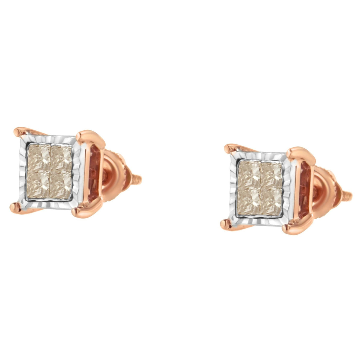 10K Two-Toned Princess-Cut Composite Diamond Stud Earrings (1/2 cttw, J-K Color, I1-I2 Clarity) - LinkagejewelrydesignLinkagejewelrydesign