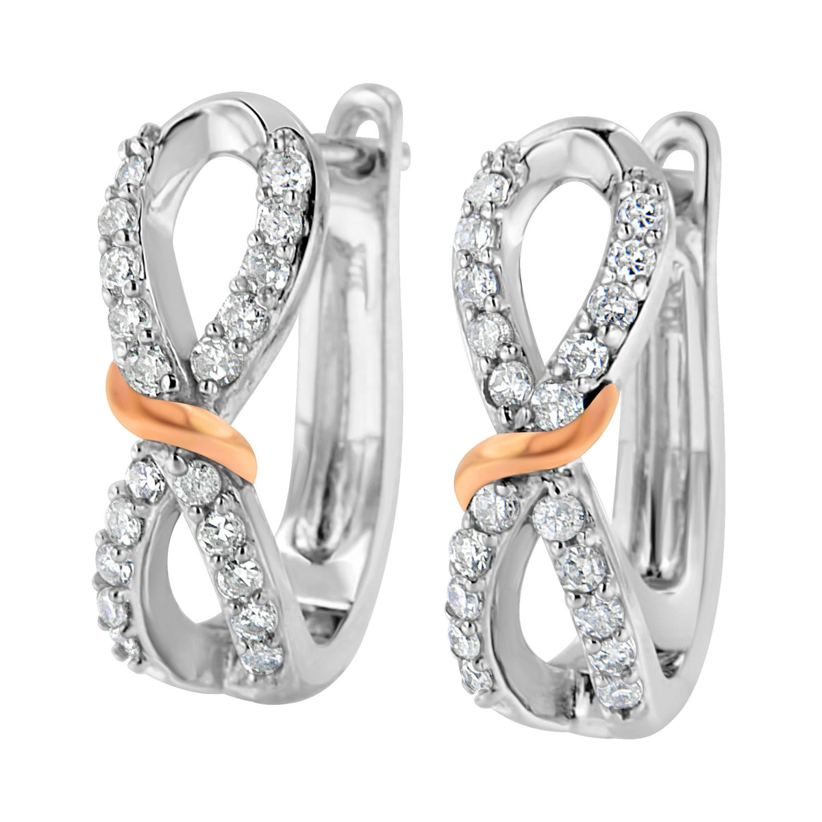 10K White and Rose Gold 1/3 Cttw Diamond Infinite and Ribbon Hoop Earrings (H-I Color, I1-I2 Clarity) - LinkagejewelrydesignLinkagejewelrydesign