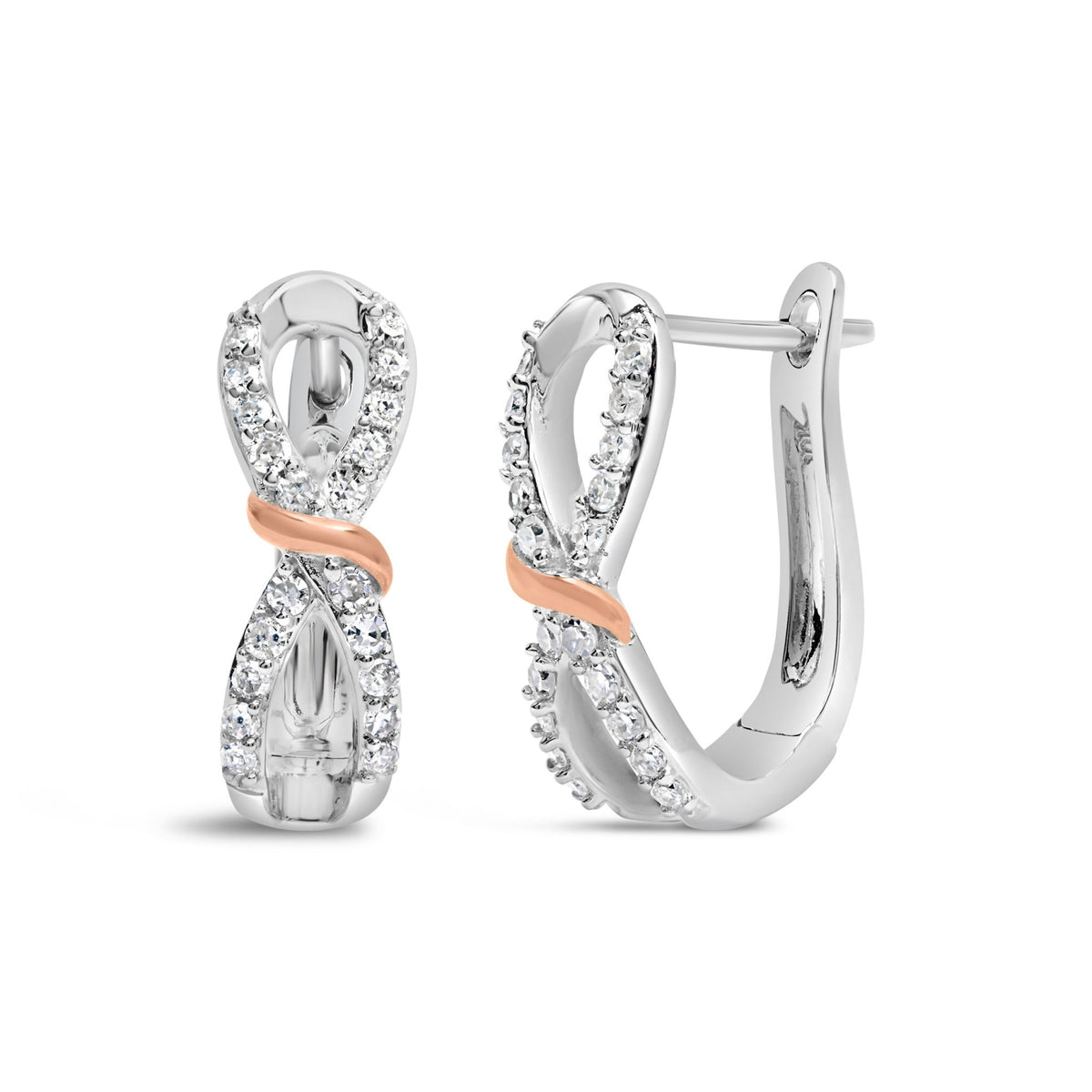 10K White and Rose Gold 1/3 Cttw Diamond Infinite and Ribbon Hoop Earrings (H-I Color, I1-I2 Clarity) - LinkagejewelrydesignLinkagejewelrydesign