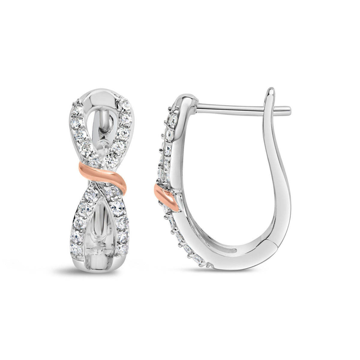 10K White and Rose Gold 1/3 Cttw Diamond Infinite and Ribbon Hoop Earrings (H-I Color, I1-I2 Clarity) - LinkagejewelrydesignLinkagejewelrydesign