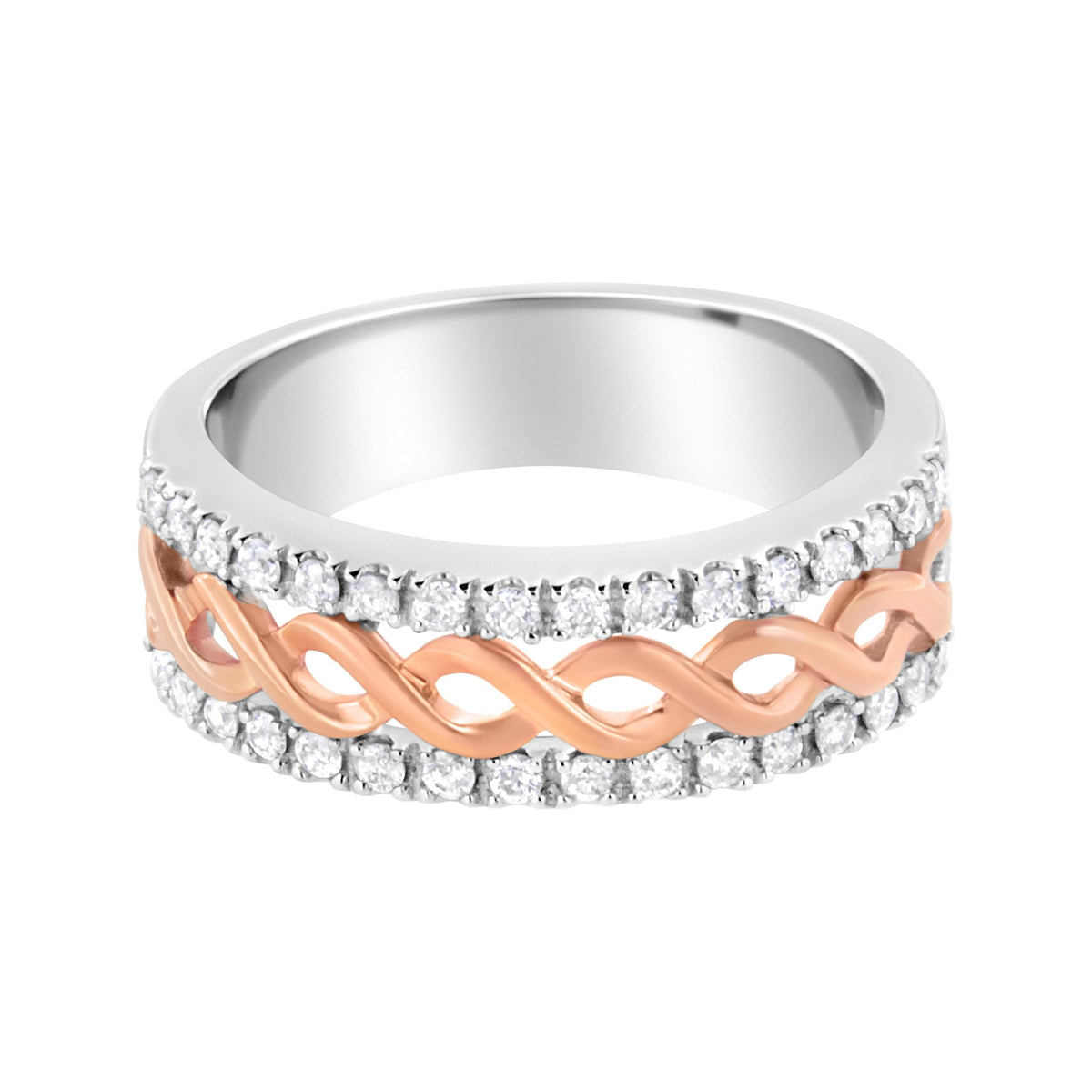 10K White and Rose Gold 1/3 Cttw Diamond Split Shank and Infinity Ribbon Band Ring (I-J Color, I1-I2 Clarity) - Size 6 - LinkagejewelrydesignLinkagejewelrydesign