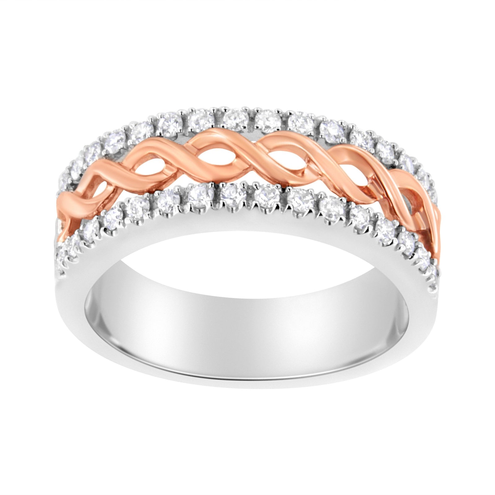 10K White and Rose Gold 1/3 Cttw Diamond Split Shank and Infinity Ribbon Band Ring (I-J Color, I1-I2 Clarity) - Size 6 - LinkagejewelrydesignLinkagejewelrydesign