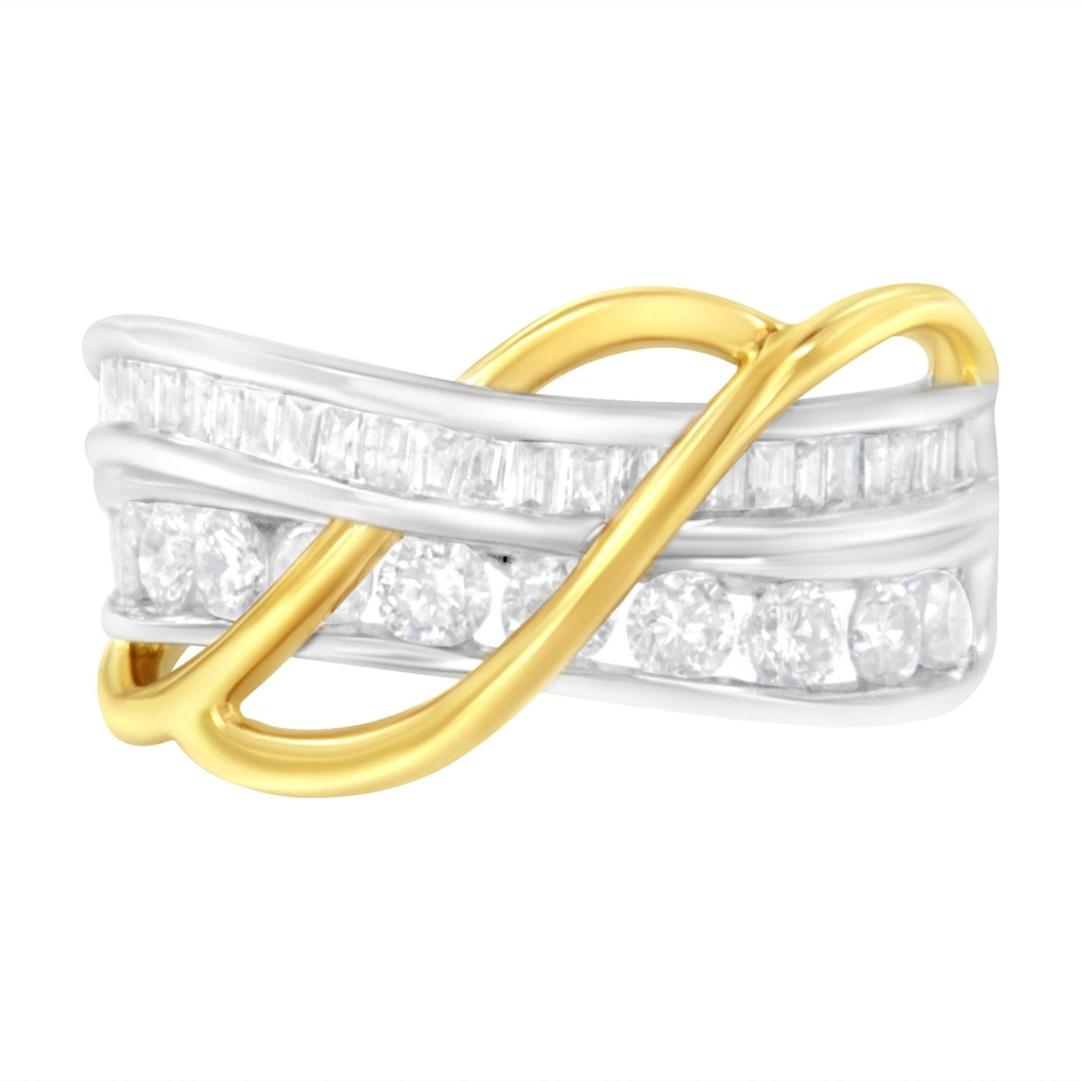 10K White and Yellow Gold 1 1/10 cttw Channel-Set Diamond Bypass Band Ring (J Color, I3 Clarity) – Size 6 - LinkagejewelrydesignLinkagejewelrydesign
