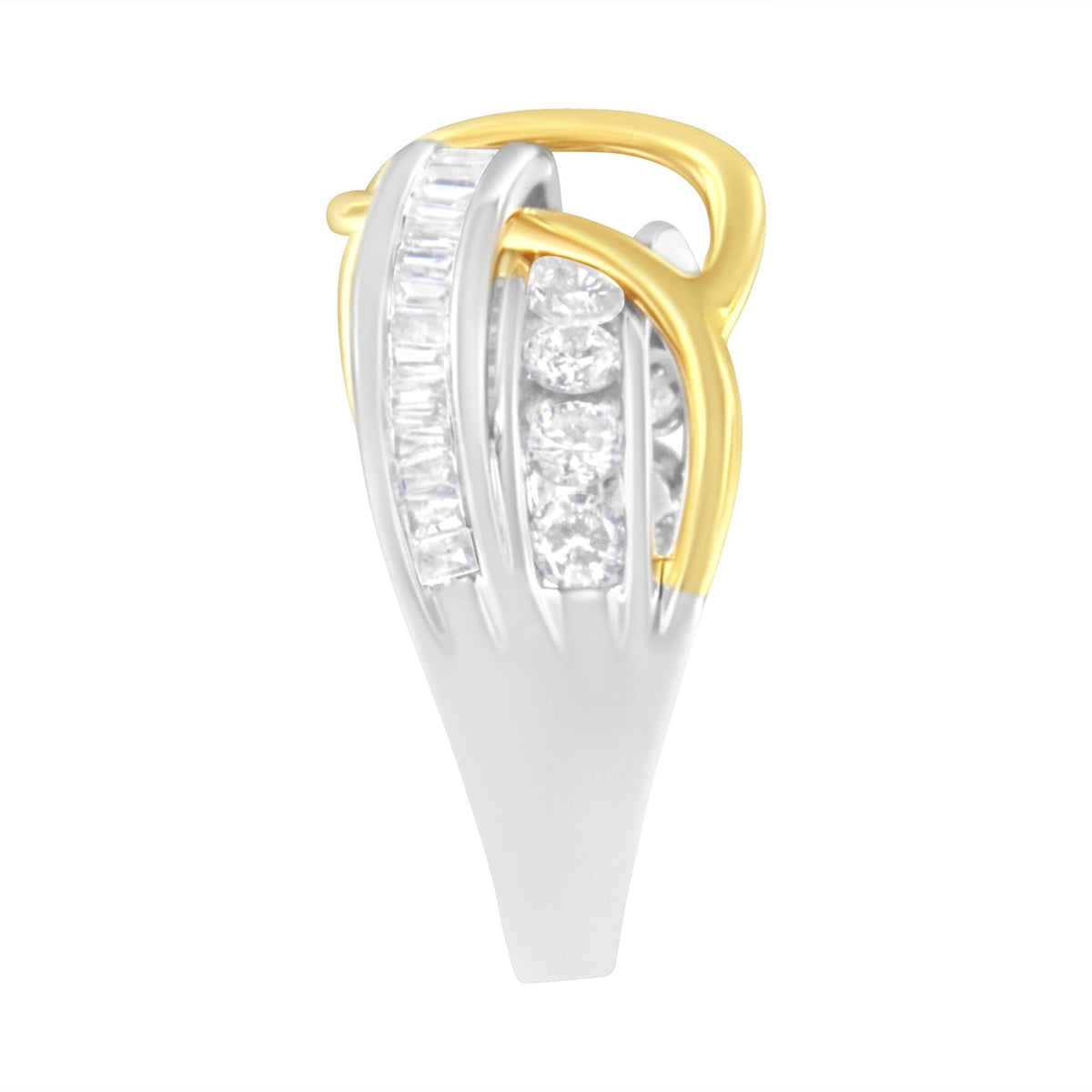 10K White and Yellow Gold 1 1/10 cttw Channel-Set Diamond Bypass Band Ring (J Color, I3 Clarity) – Size 6 - LinkagejewelrydesignLinkagejewelrydesign