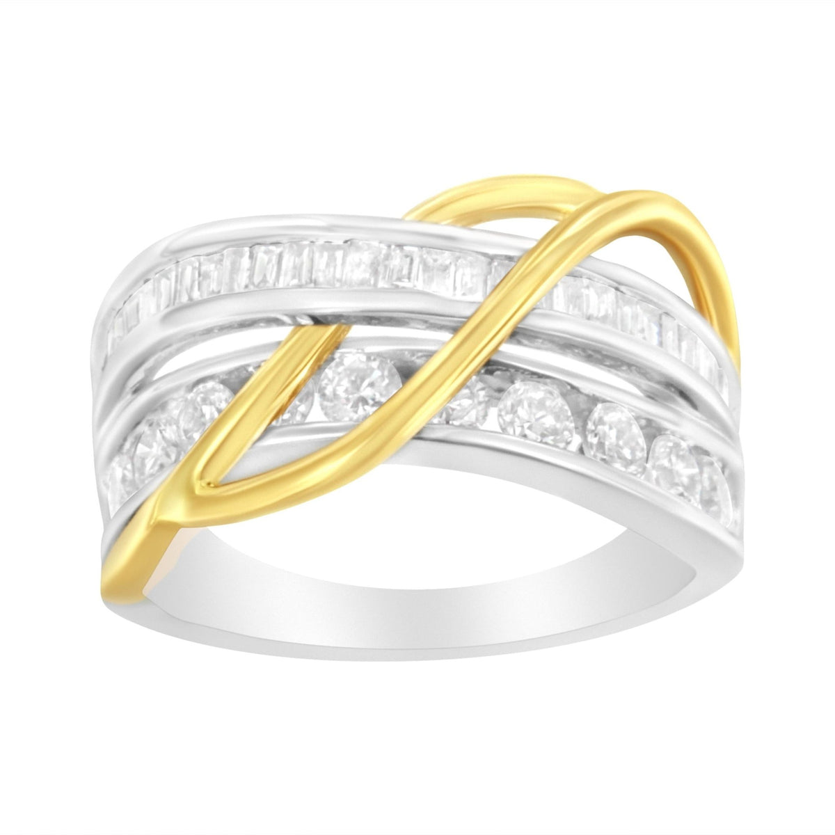 10K White and Yellow Gold 1 1/10 cttw Channel-Set Diamond Bypass Band Ring (J Color, I3 Clarity) – Size 7 - LinkagejewelrydesignLinkagejewelrydesign