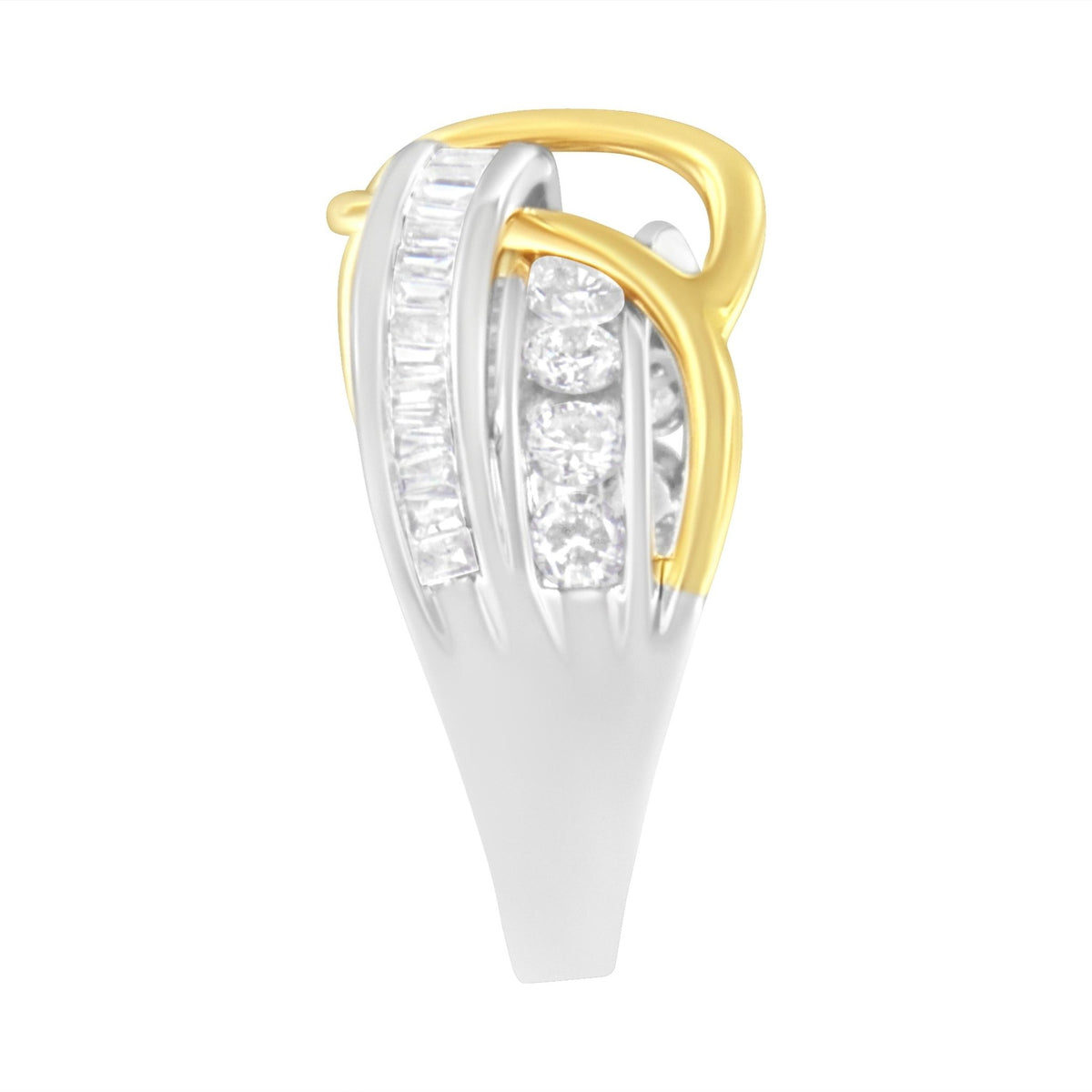 10K White and Yellow Gold 1 1/10 cttw Channel-Set Diamond Bypass Band Ring (J Color, I3 Clarity) – Size 7 - LinkagejewelrydesignLinkagejewelrydesign