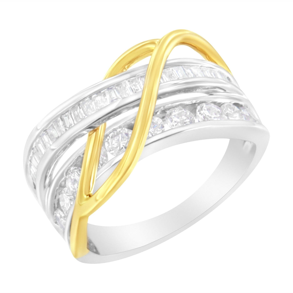 10K White and Yellow Gold 1 1/10 cttw Channel-Set Diamond Bypass Band Ring (J Color, I3 Clarity) – Size 8 - LinkagejewelrydesignLinkagejewelrydesign