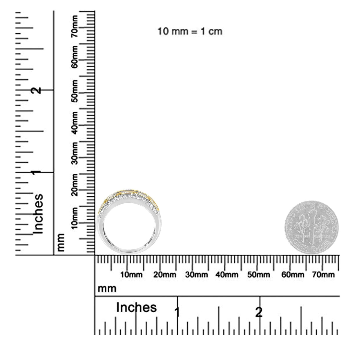 10K White and Yellow Gold 1.00 Cttw Baguette and Round cut Diamond Art Deco Multi-Row Ring Band (I-J Color, I1-I2 Clarity) - Ring Size 7 - LinkagejewelrydesignLinkagejewelrydesign