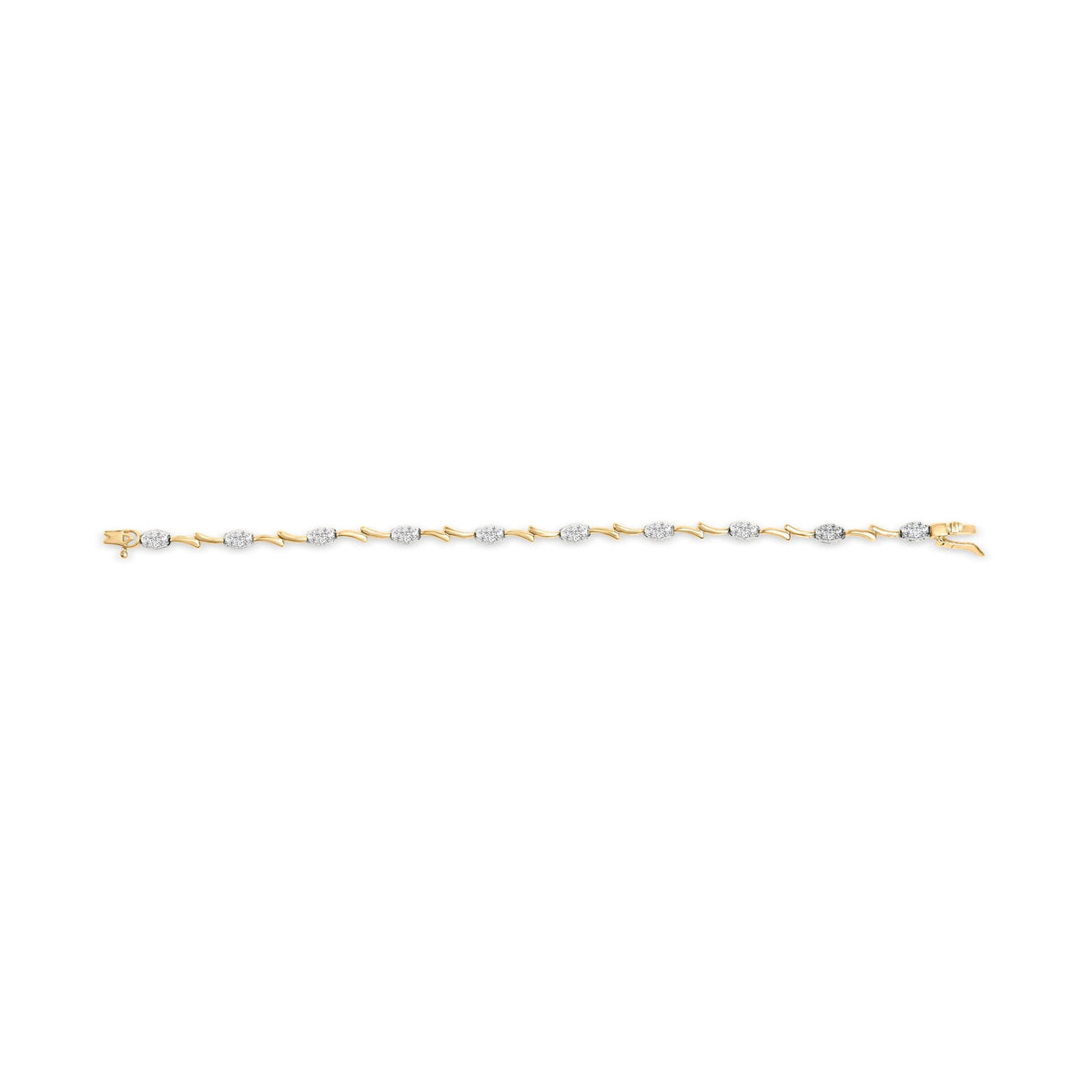 10K White and Yellow Gold 1.00 Cttw Diamond Oval Shaped Cluster Link Bracelet (I-J Color, SI2-I1 Clarity) - 7&quot; Inches - LinkagejewelrydesignLinkagejewelrydesign
