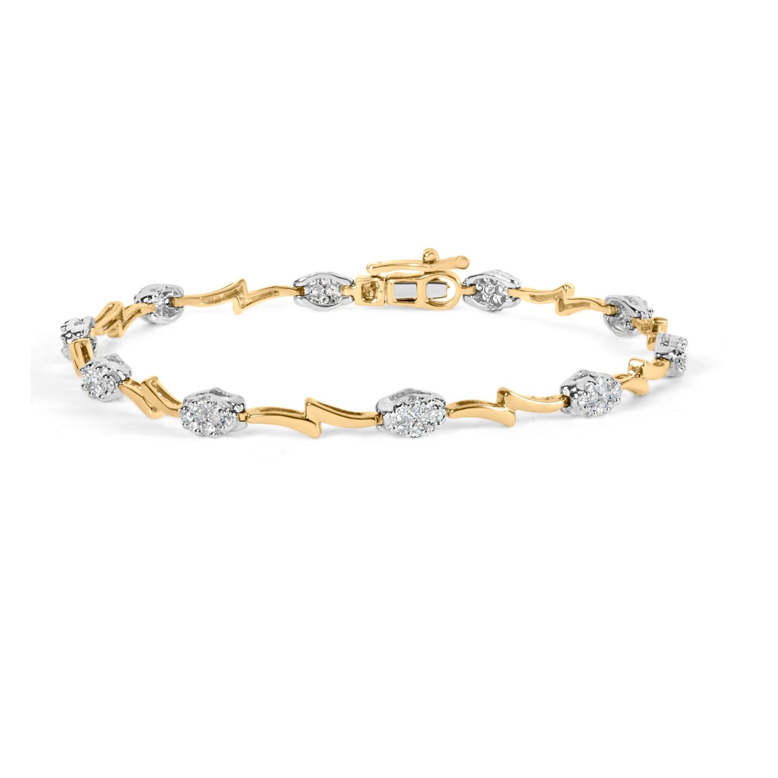 10K White and Yellow Gold 1.00 Cttw Diamond Oval Shaped Cluster Link Bracelet (I-J Color, SI2-I1 Clarity) - 7" Inches - LinkagejewelrydesignLinkagejewelrydesign