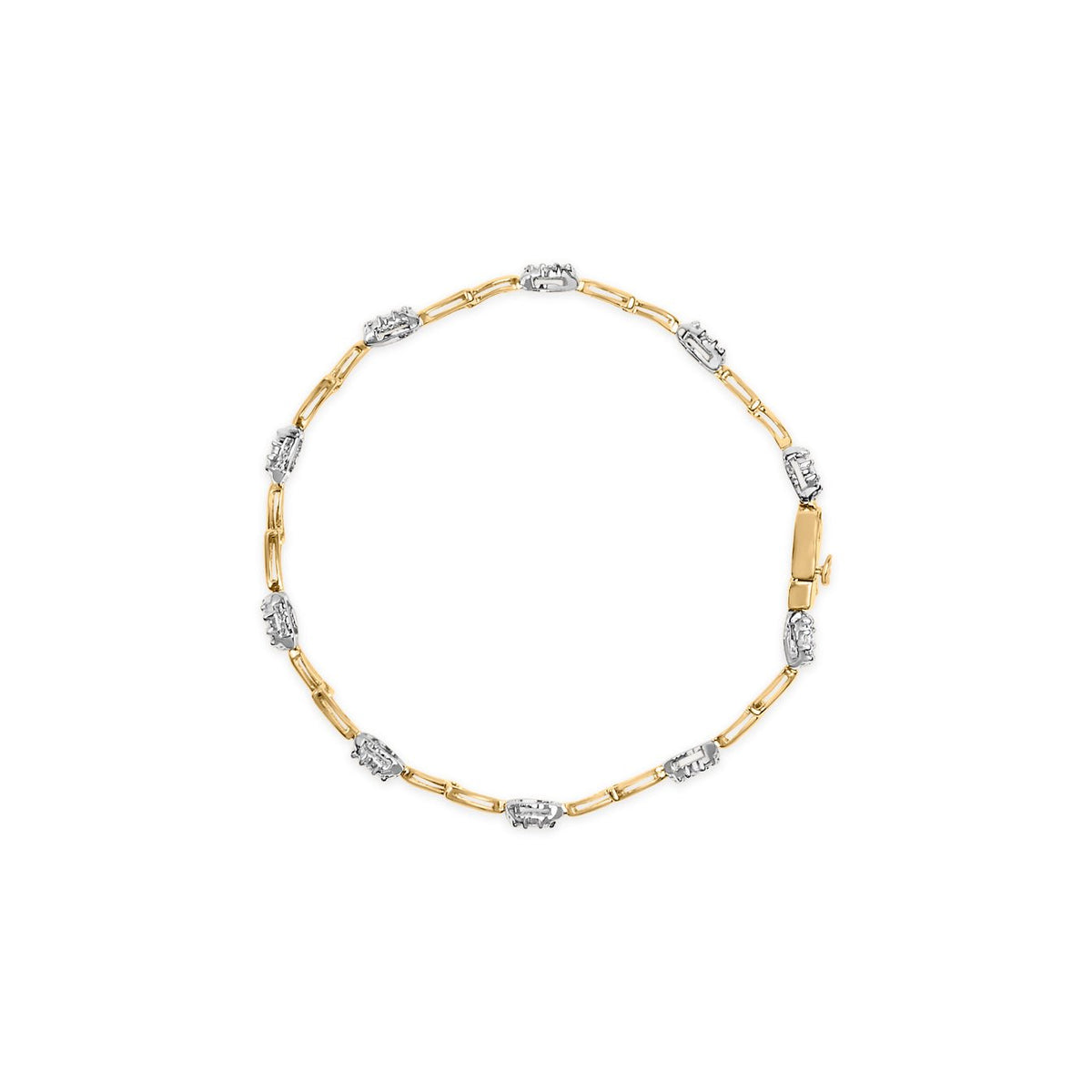 10K White and Yellow Gold 1.00 Cttw Diamond Oval Shaped Cluster Link Bracelet (I-J Color, SI2-I1 Clarity) - 7&quot; Inches - LinkagejewelrydesignLinkagejewelrydesign