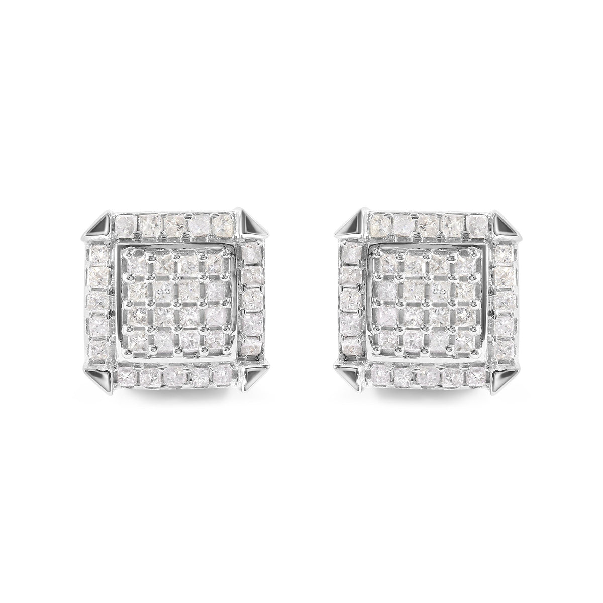 10K White Gold 1 1/10 Cttw Princess Diamond Composite and Halo Stud Earrings (I-J Color, I1-I2 Clarity) - LinkagejewelrydesignLinkagejewelrydesign