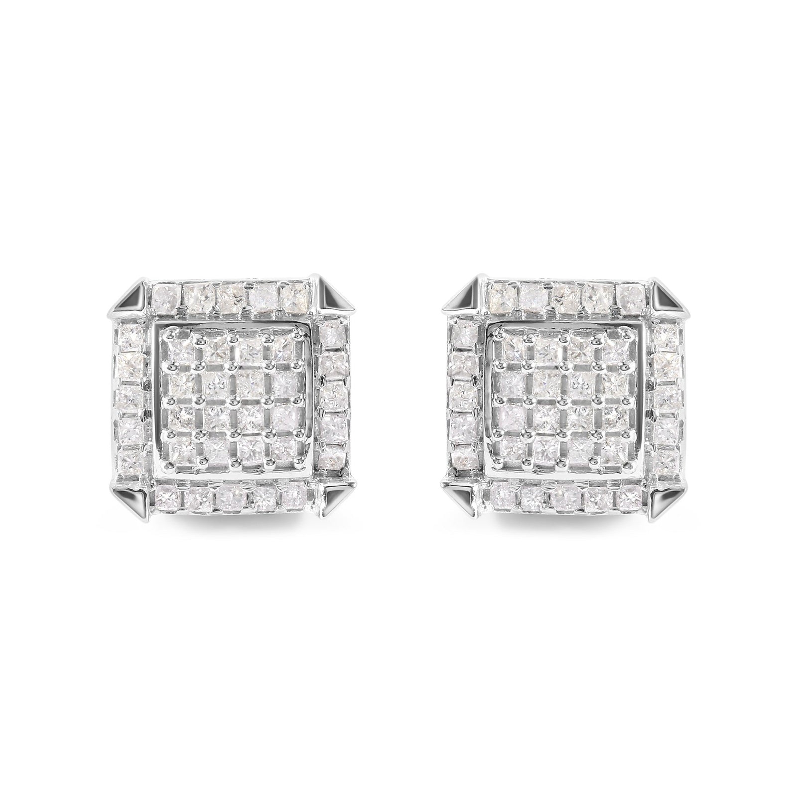 10K White Gold 1 1/10 Cttw Princess Diamond Composite and Halo Stud Earrings (I-J Color, I1-I2 Clarity) - LinkagejewelrydesignLinkagejewelrydesign