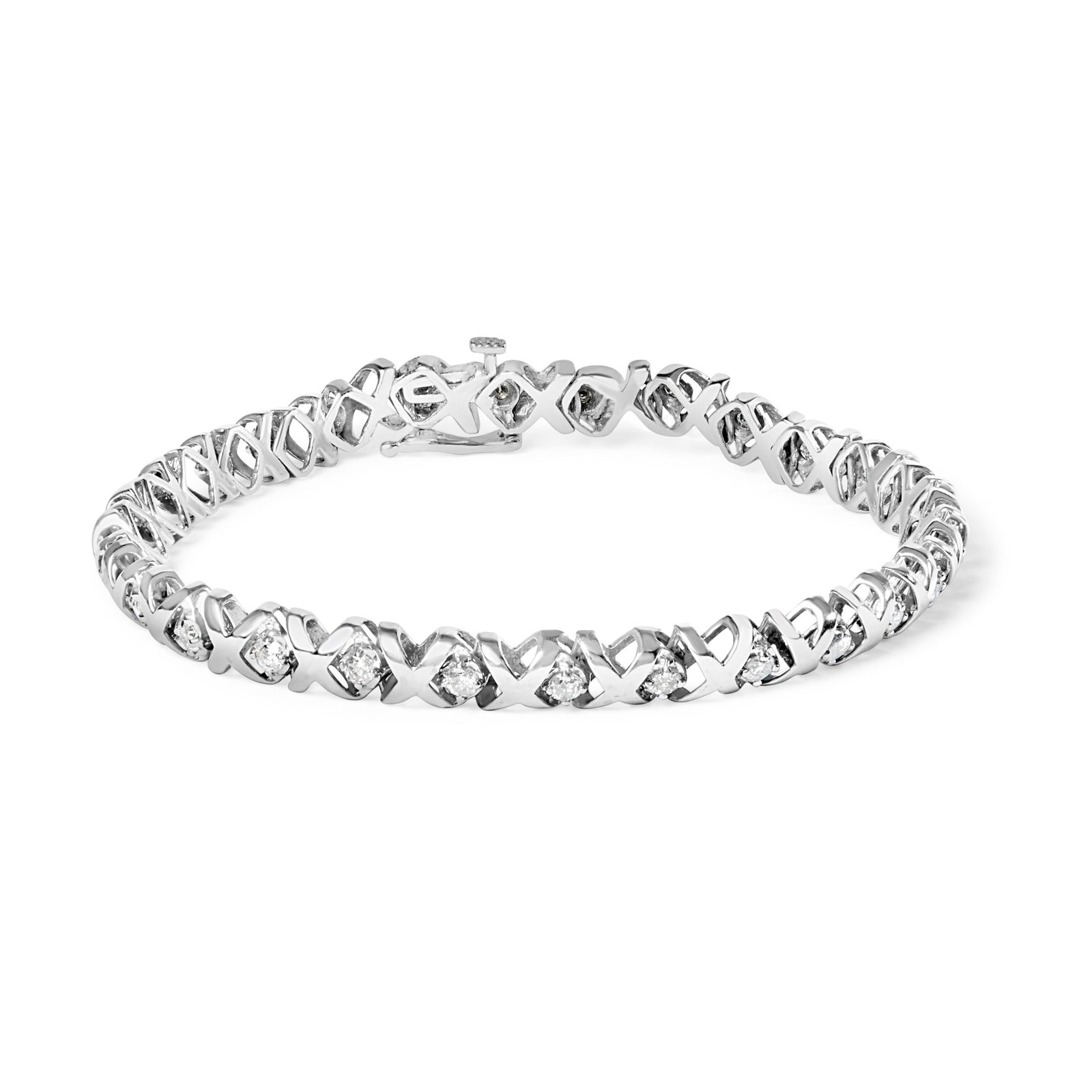 10K White Gold 1 1/2 Cttw Diamond Alternating Diamond and X-Link 7.5" Tennis Bracelet (H-I Color, I2-I3 Clarity) - LinkagejewelrydesignLinkagejewelrydesign