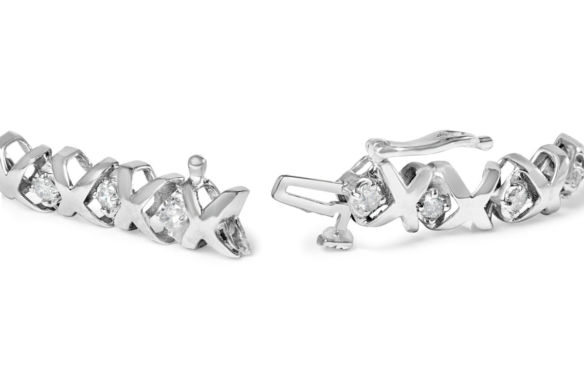 10K White Gold 1 1/2 Cttw Diamond Alternating Diamond and X-Link 7.5&quot; Tennis Bracelet (H-I Color, I2-I3 Clarity) - LinkagejewelrydesignLinkagejewelrydesign