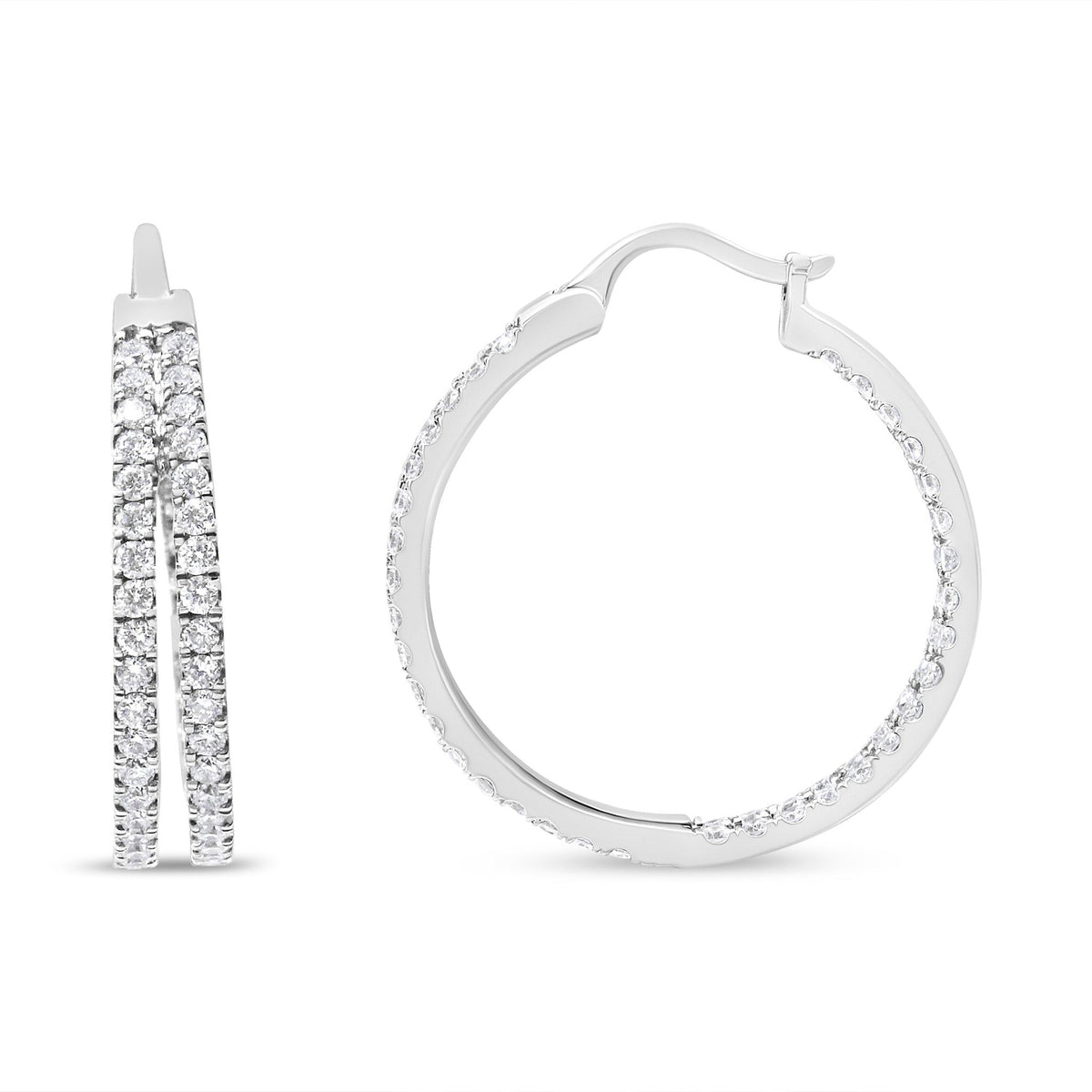 10K White Gold 1 1/2 Cttw Lab Grown Diamond Inside Out Double Row Split Criss Cross 3/4&quot; Inch Hoop Earrings (G-H Color, SI1-SI2 Clarity) - LinkagejewelrydesignLinkagejewelrydesign