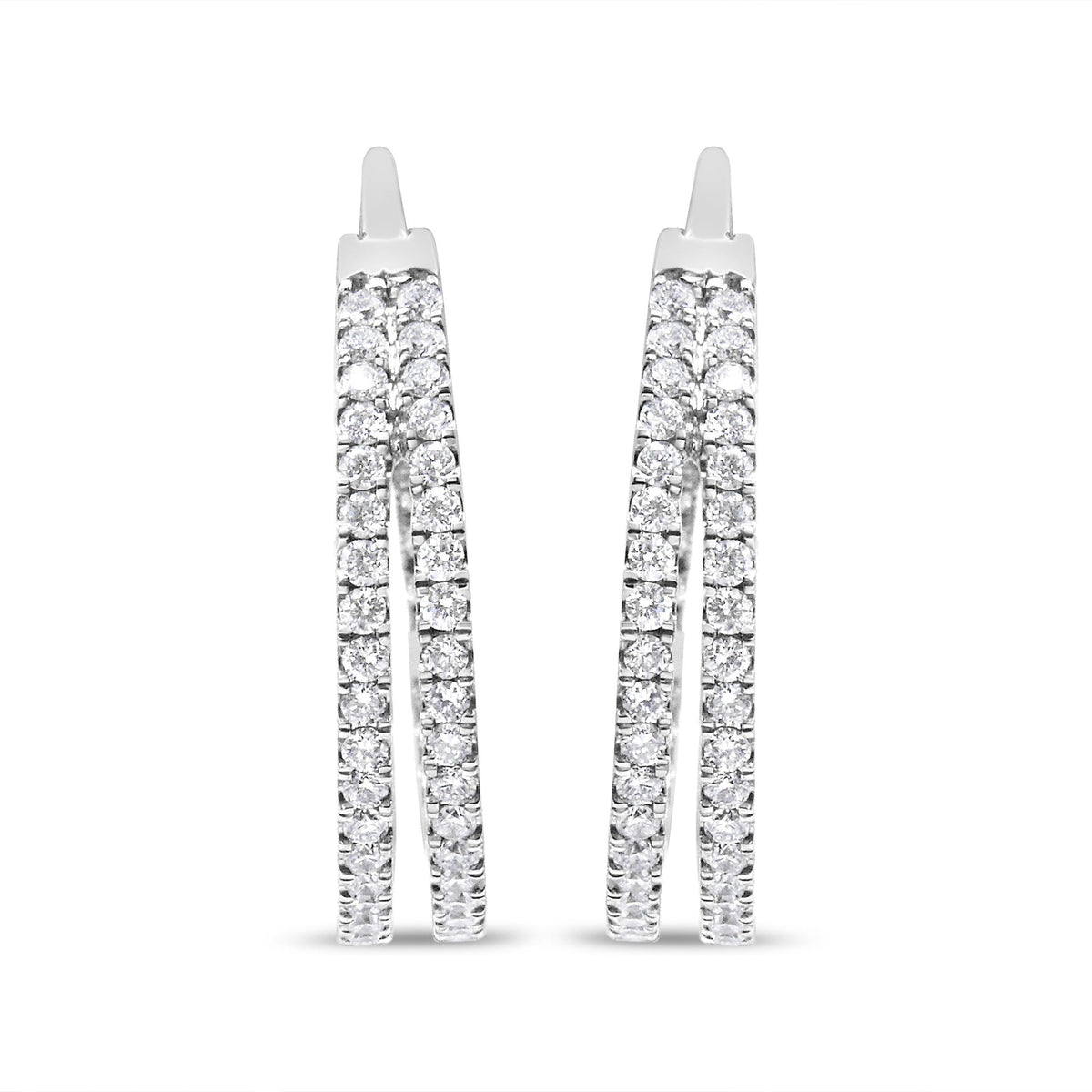 10K White Gold 1 1/2 Cttw Lab Grown Diamond Inside Out Double Row Split Criss Cross 3/4&quot; Inch Hoop Earrings (G-H Color, SI1-SI2 Clarity) - LinkagejewelrydesignLinkagejewelrydesign