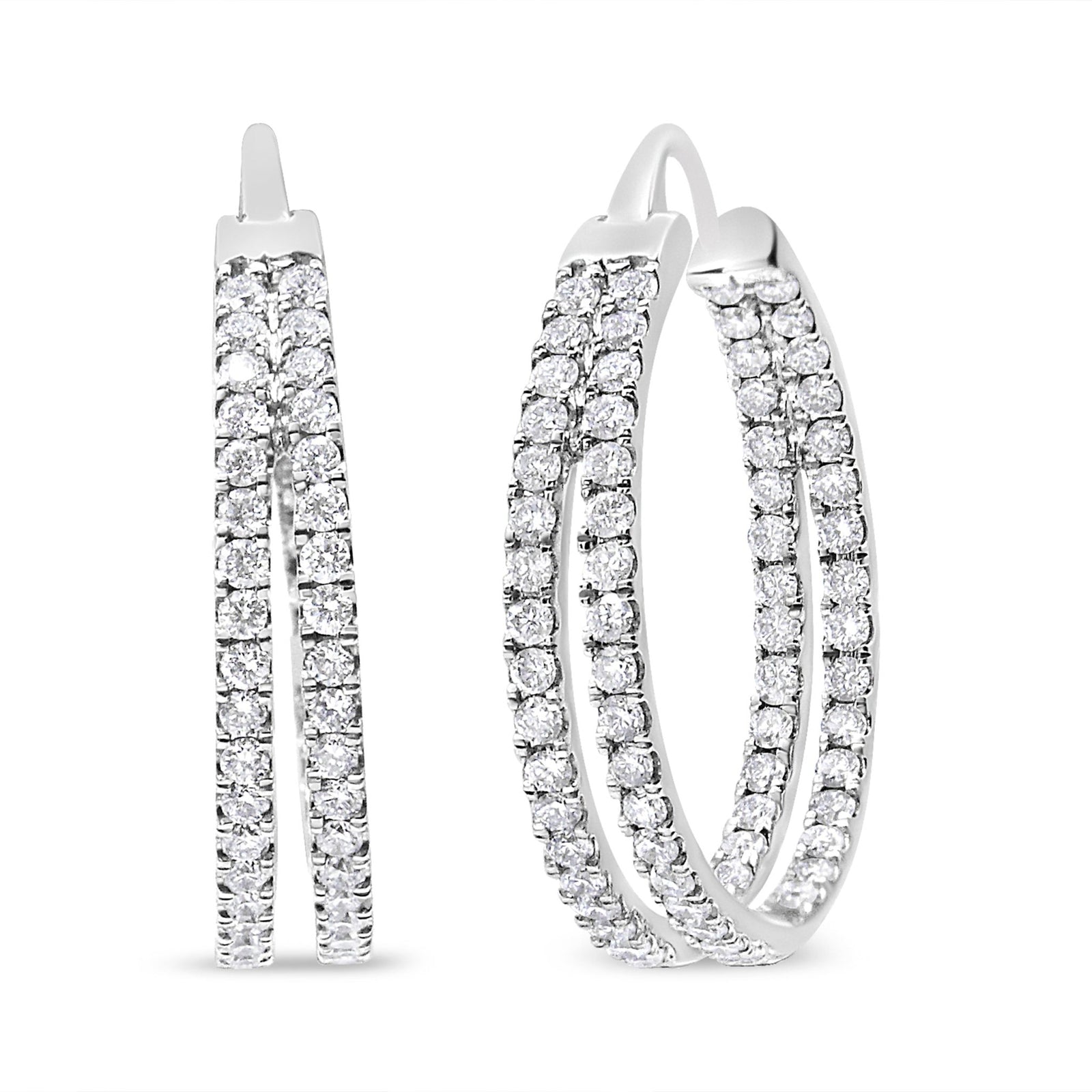 10K White Gold 1 1/2 Cttw Lab Grown Diamond Inside Out Double Row Split Criss Cross 3/4" Inch Hoop Earrings (G-H Color, SI1-SI2 Clarity) - LinkagejewelrydesignLinkagejewelrydesign