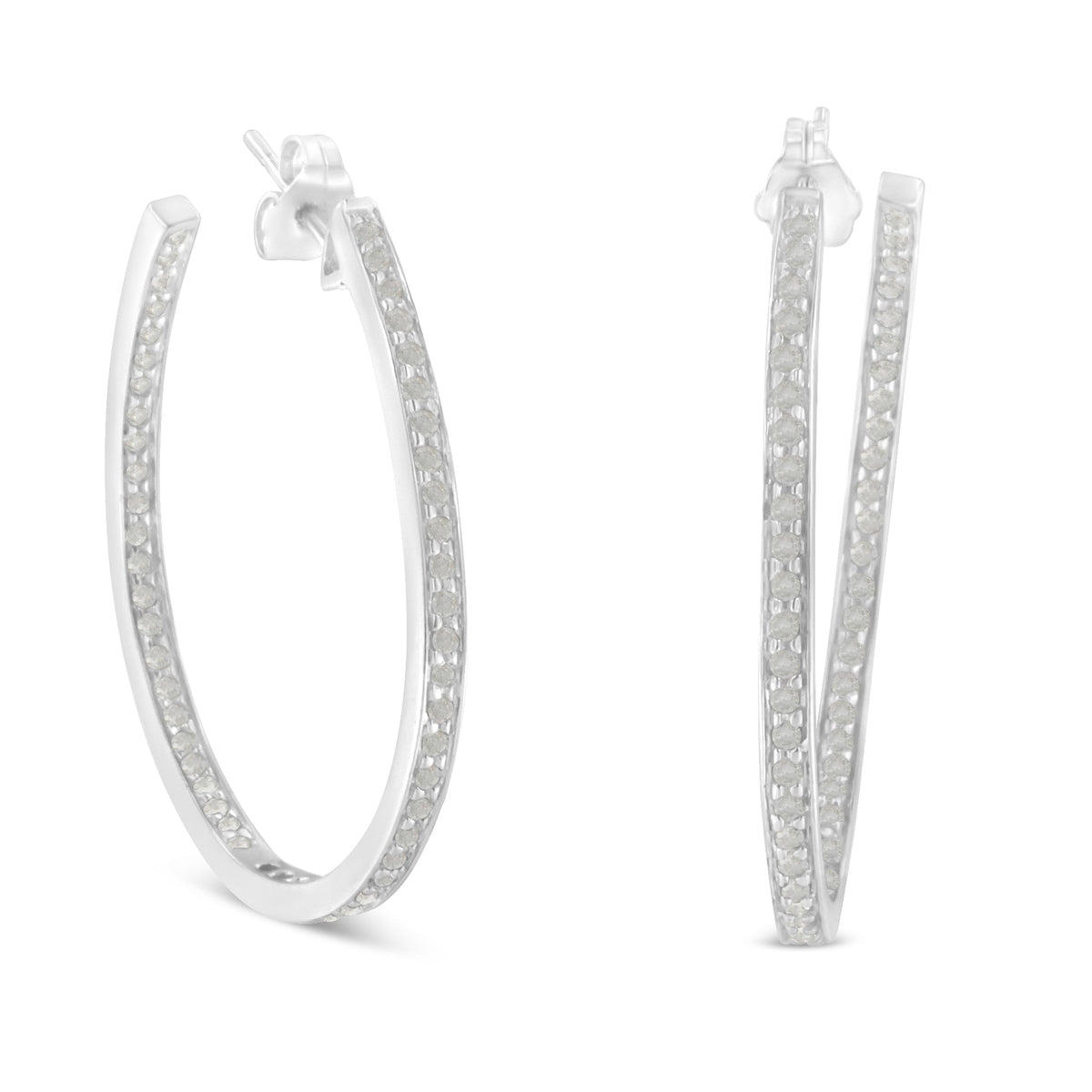 10k White Gold 1 cttw Diamond Inside-Out Hoop Earrings (I-J Clarity, I2-I3 Color) - LinkagejewelrydesignLinkagejewelrydesign