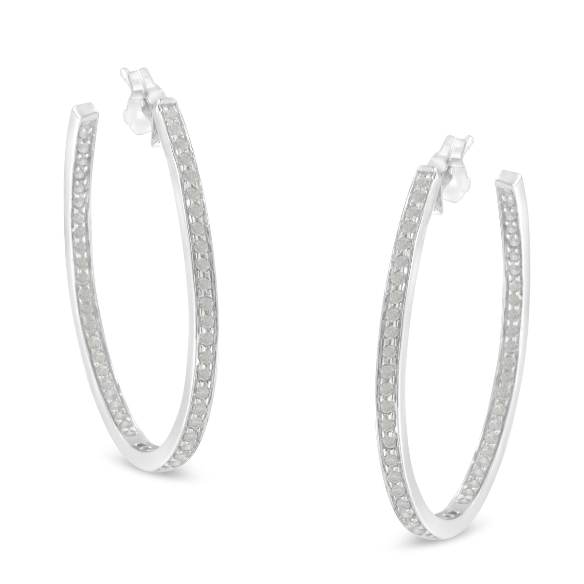 10k White Gold 1 cttw Diamond Inside-Out Hoop Earrings (I-J Clarity, I2-I3 Color) - LinkagejewelrydesignLinkagejewelrydesign