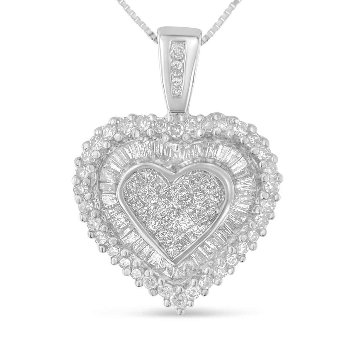 10K White Gold 1 cttw Multi Cut 1 cttw Diamond Heart Pendant Necklace (H-I, I1-I2) - LinkagejewelrydesignLinkagejewelrydesign