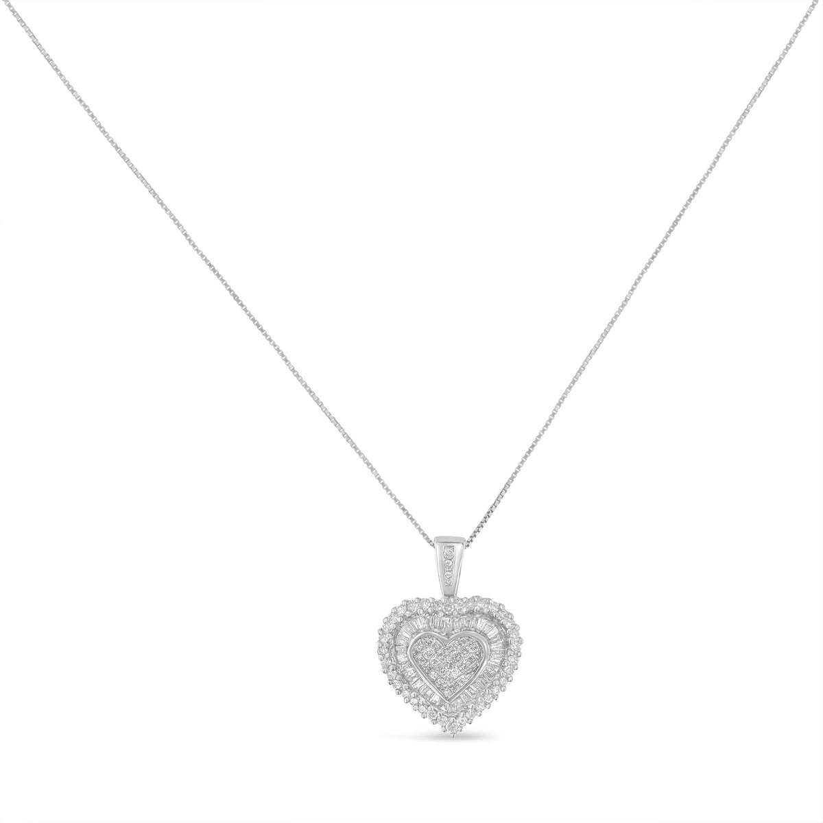 10K White Gold 1 cttw Multi Cut 1 cttw Diamond Heart Pendant Necklace (H-I, I1-I2) - LinkagejewelrydesignLinkagejewelrydesign