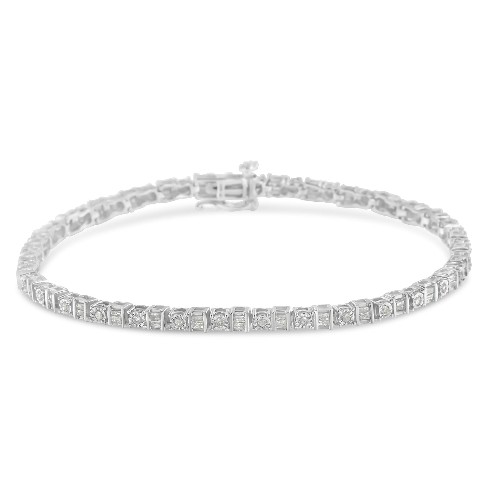10K White Gold 1.0 Cttw Baguette & Round Diamond Alternating Link Tennis Bracelet (I-J Color, I2-I3 Clarity) - 7” - LinkagejewelrydesignLinkagejewelrydesign