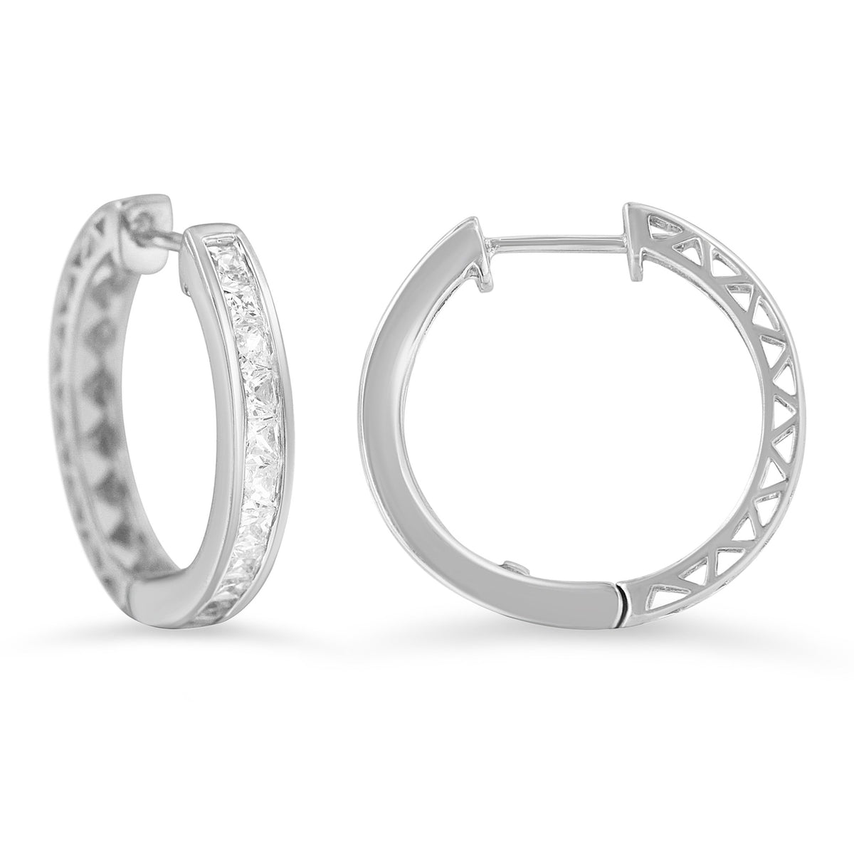 10K White Gold 1.0 cttw Channel Set Princess-Cut Diamond Hoop Huggy Earrings (I-J, I2-I3) - LinkagejewelrydesignLinkagejewelrydesign