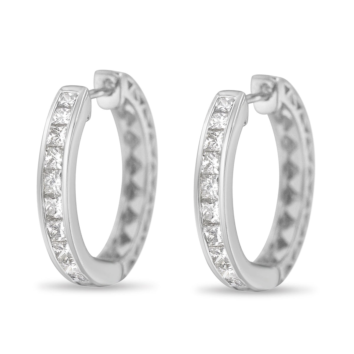 10K White Gold 1.0 cttw Channel Set Princess-Cut Diamond Hoop Huggy Earrings (I-J, I2-I3) - LinkagejewelrydesignLinkagejewelrydesign