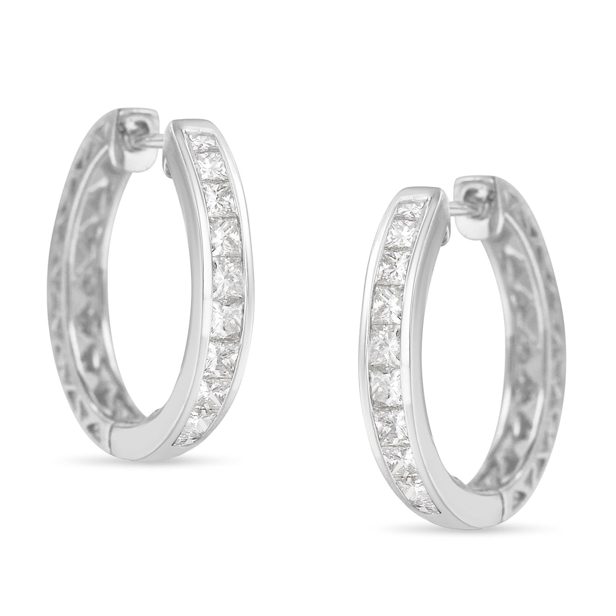 10K White Gold 1.0 cttw Channel Set Princess-Cut Diamond Hoop Huggy Earrings (I-J, I2-I3) - LinkagejewelrydesignLinkagejewelrydesign