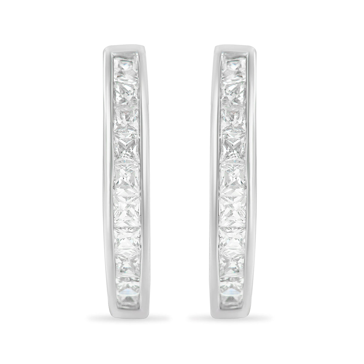 10K White Gold 1.0 cttw Channel Set Princess-Cut Diamond Hoop Huggy Earrings (I-J, I2-I3) - LinkagejewelrydesignLinkagejewelrydesign