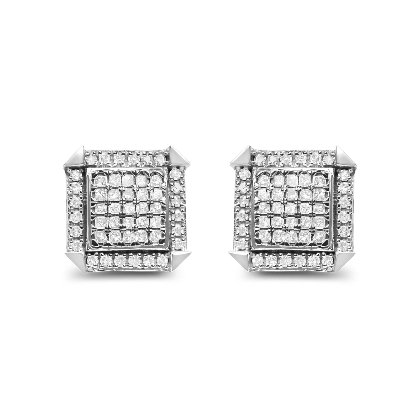 10K White Gold 1.0 Cttw Diamond Composite with Halo Stud Earrings (H-I Color, I1-I2 Clarity) - LinkagejewelrydesignLinkagejewelrydesign
