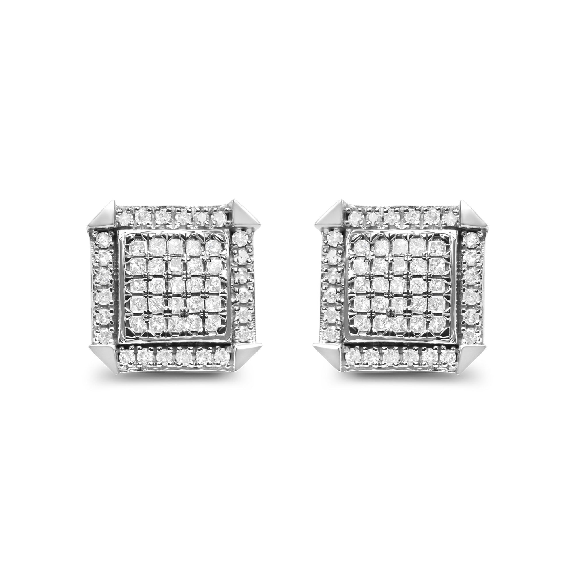 10K White Gold 1.0 Cttw Diamond Composite with Halo Stud Earrings (H-I Color, I1-I2 Clarity) - LinkagejewelrydesignLinkagejewelrydesign