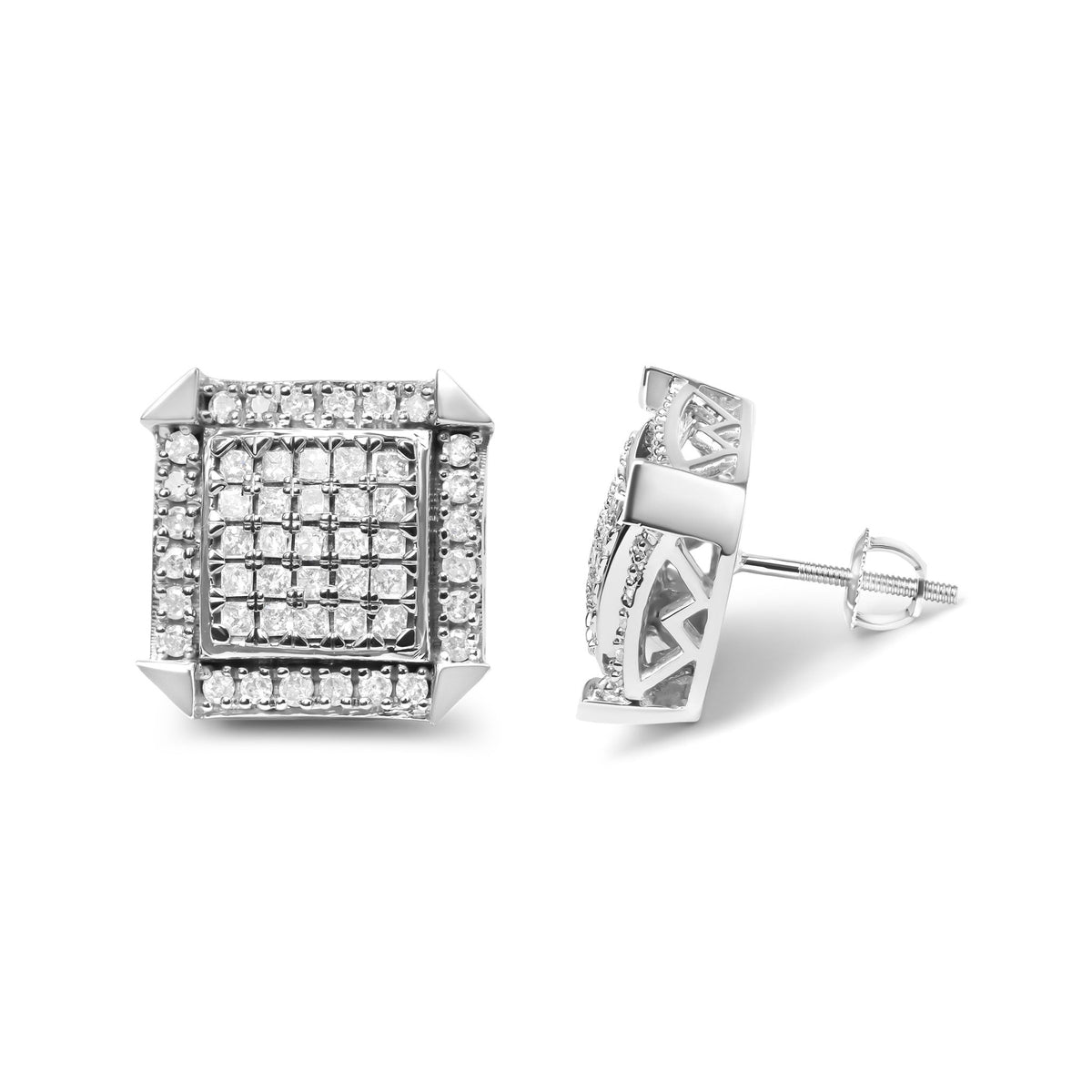 10K White Gold 1.0 Cttw Diamond Composite with Halo Stud Earrings (H-I Color, I1-I2 Clarity) - LinkagejewelrydesignLinkagejewelrydesign