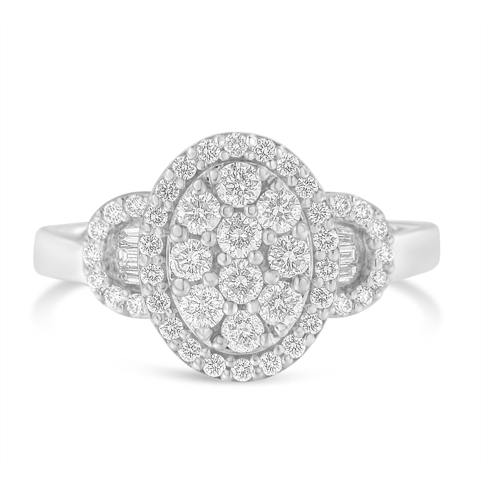 10K White Gold 1.0 Cttw Diamond Oval Cluster with Halo Vintage-Inspired Art Deco Buckle Style Statement Ring (G-H Color, SI1-SI2 Clarity) - Size 7 - LinkagejewelrydesignLinkagejewelrydesign
