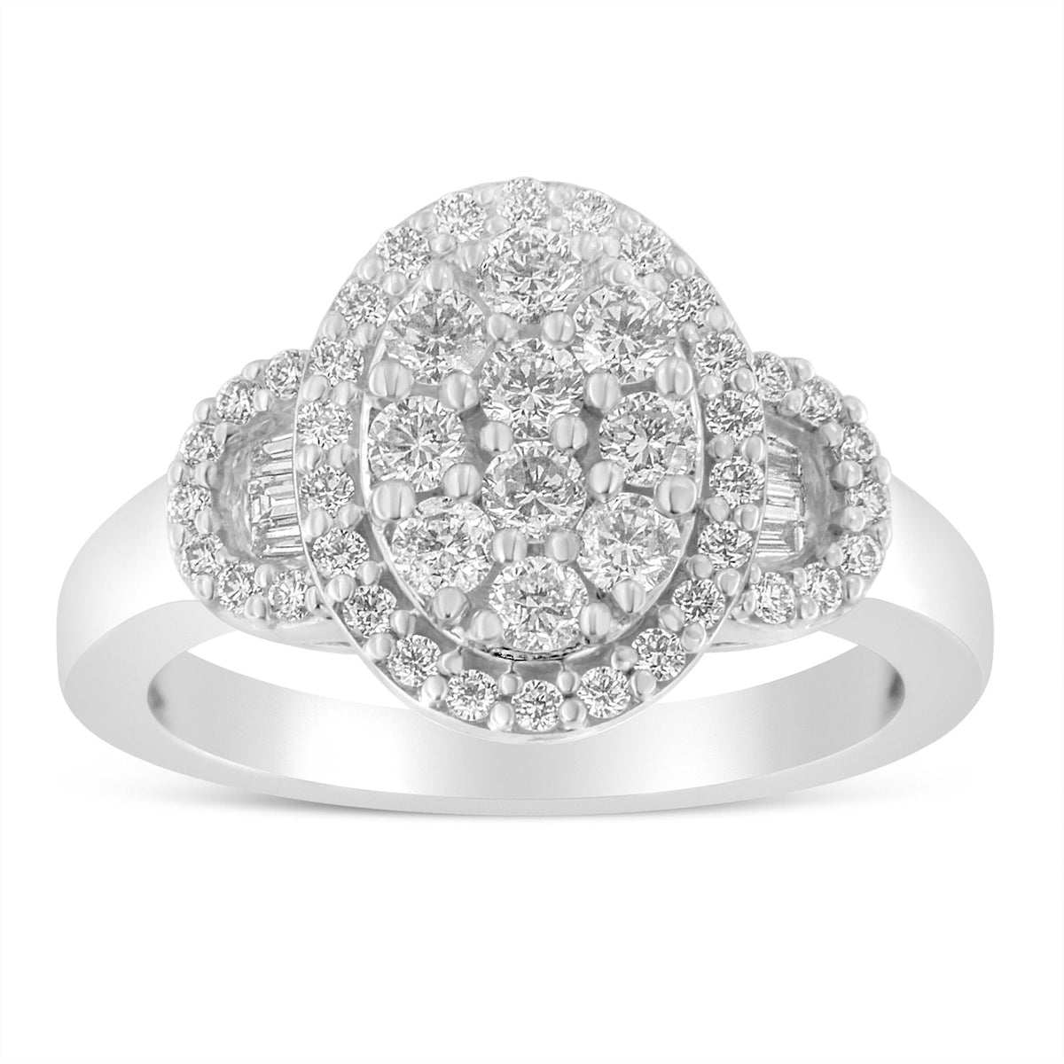 10K White Gold 1.0 Cttw Diamond Oval Cluster with Halo Vintage-Inspired Art Deco Buckle Style Statement Ring (G-H Color, SI1-SI2 Clarity) - Size 7 - LinkagejewelrydesignLinkagejewelrydesign