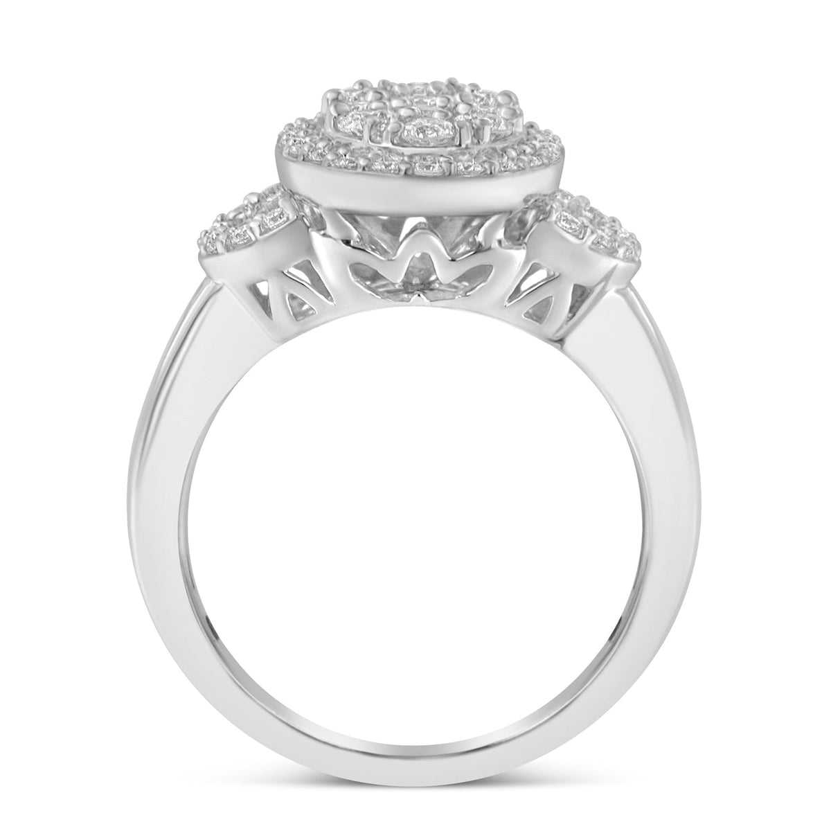 10K White Gold 1.0 Cttw Diamond Oval Cluster with Halo Vintage-Inspired Art Deco Buckle Style Statement Ring (G-H Color, SI1-SI2 Clarity) - Size 7 - LinkagejewelrydesignLinkagejewelrydesign