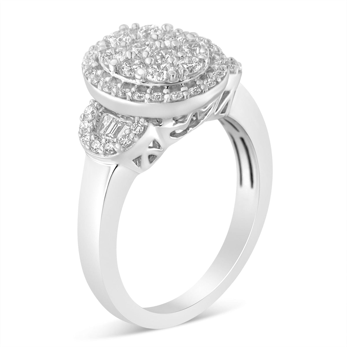 10K White Gold 1.0 Cttw Diamond Oval Cluster with Halo Vintage-Inspired Art Deco Buckle Style Statement Ring (G-H Color, SI1-SI2 Clarity) - Size 7 - LinkagejewelrydesignLinkagejewelrydesign