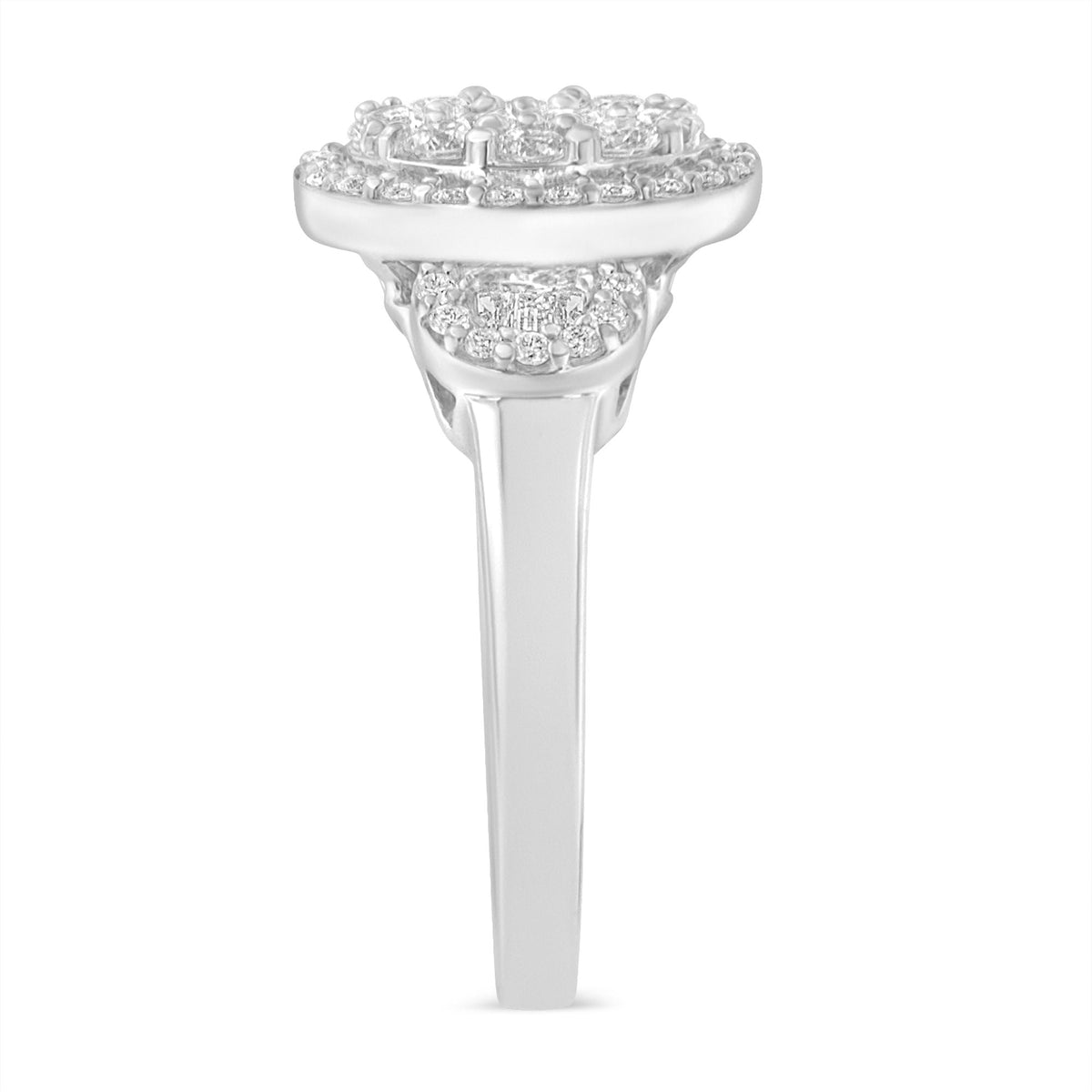 10K White Gold 1.0 Cttw Diamond Oval Cluster with Halo Vintage-Inspired Art Deco Buckle Style Statement Ring (G-H Color, SI1-SI2 Clarity) - Size 7 - LinkagejewelrydesignLinkagejewelrydesign