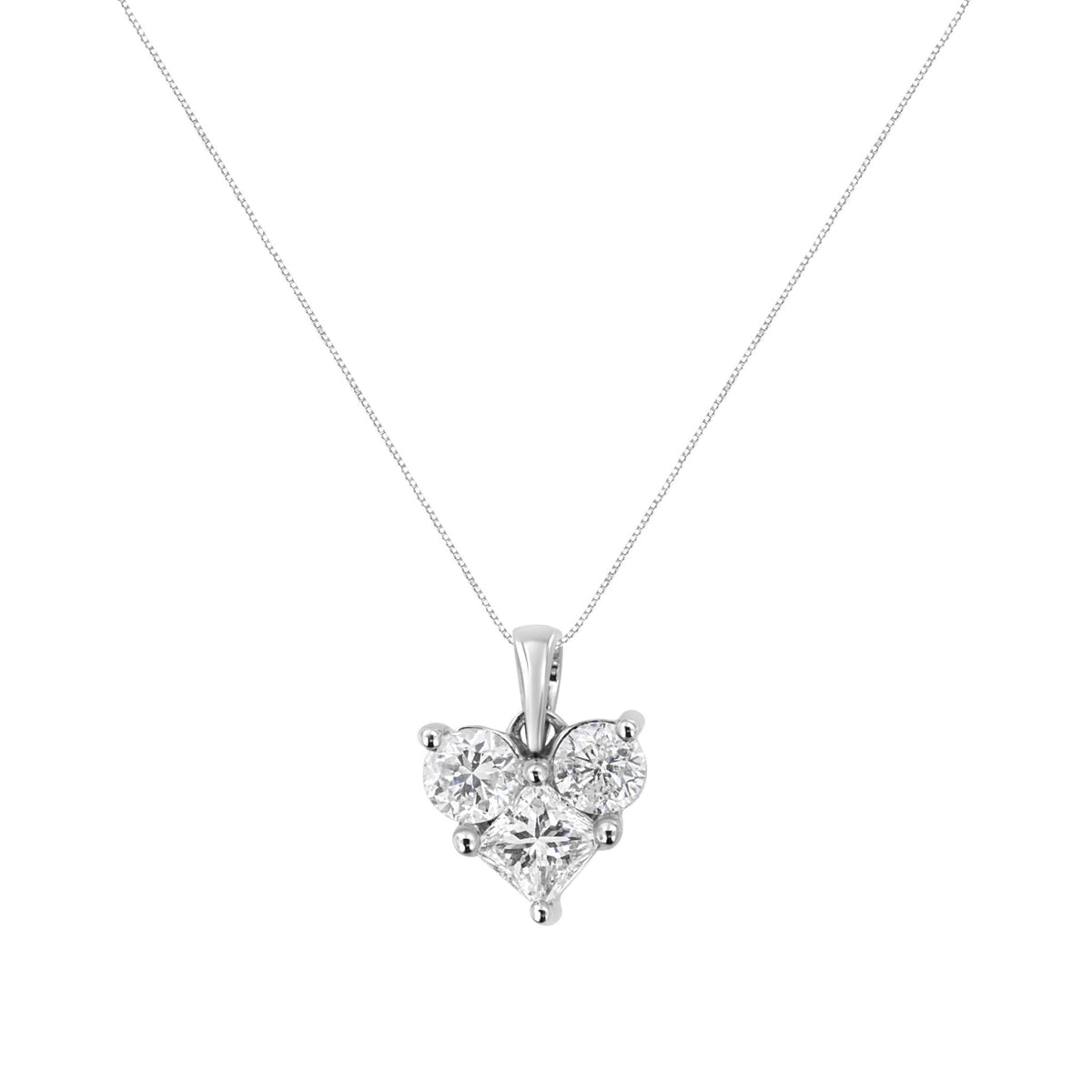 10K White Gold 1.0 Cttw Round-Cut and Princess-Cut Diamond Heart Shaped 18&quot; Pendant Necklace (H-I Color, SI2-I1 Clarity) - LinkagejewelrydesignLinkagejewelrydesign